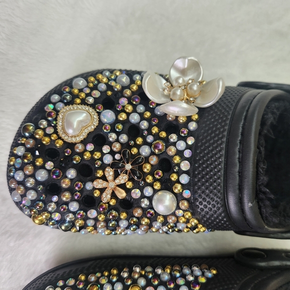 Kids Lined Black Bejeweled Clogs - Picture 6 of 7